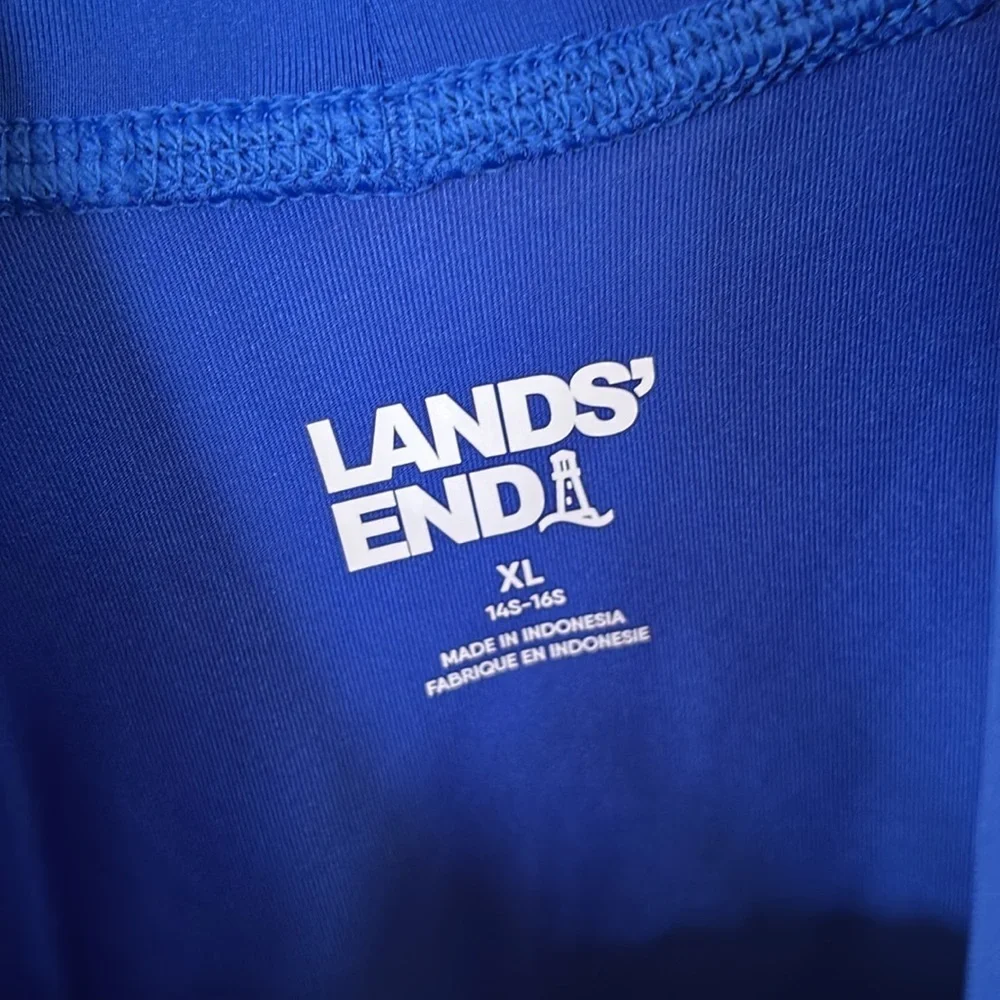 Brand New Lands' End Long Sleeve Mock Neck Rash Guard Electric Blue Bubbles